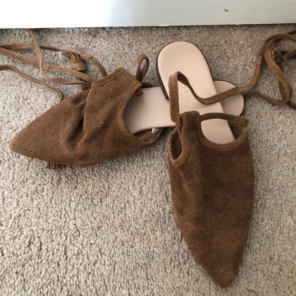 Zara Mule Flats with tie & tassels / size 6